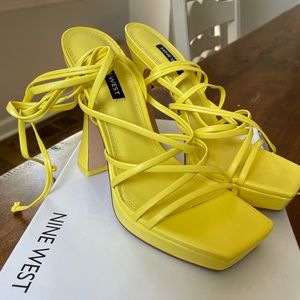 Nine West Ailey Ankle Wrap Platform Sandals- Yellow